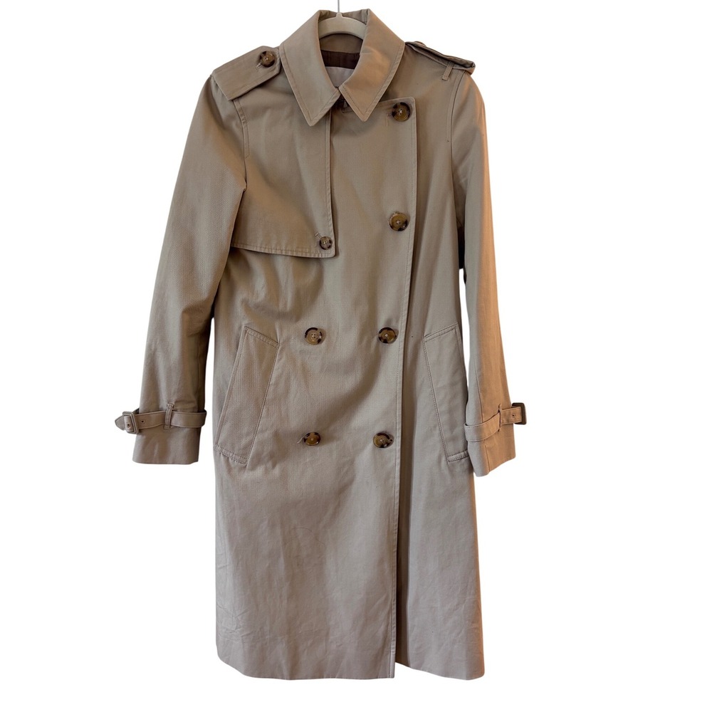 MNG Mango Tan Beige Double Breasted‎ Trench Coat Cotton Twill Belted Small